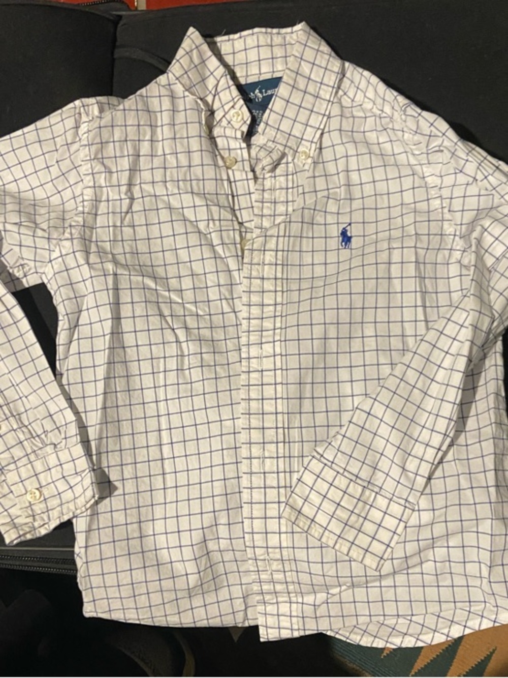 Polo by Ralph Lauren White Button-Down Shirt with Blue Windowpane kids size 5